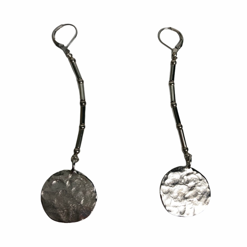 Kenneth Lane Dangle Earring Silver Hammered Circle